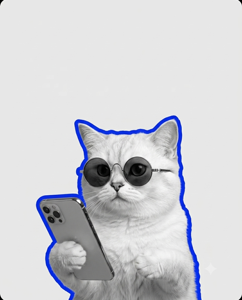 Котик Modulor AI в очках с телефоном